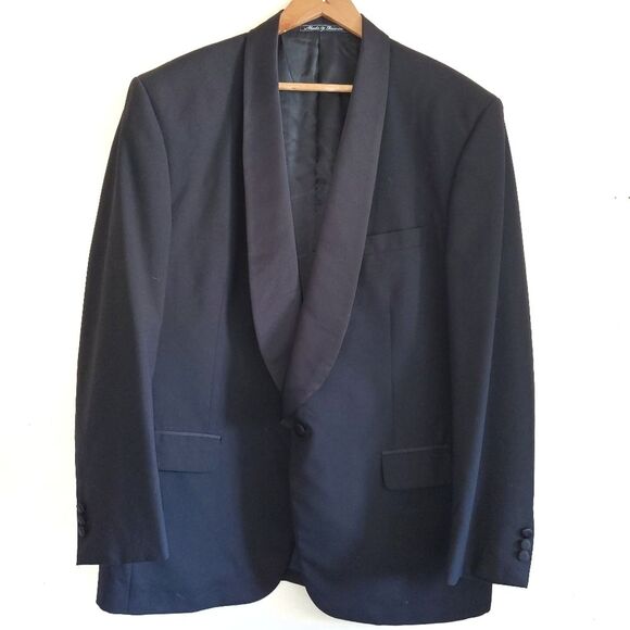 Pierre Balmain Wool Tuxedo Jacket Black Suiting Blazer Satin Shawl Collar 44R - Picture 1 of 16